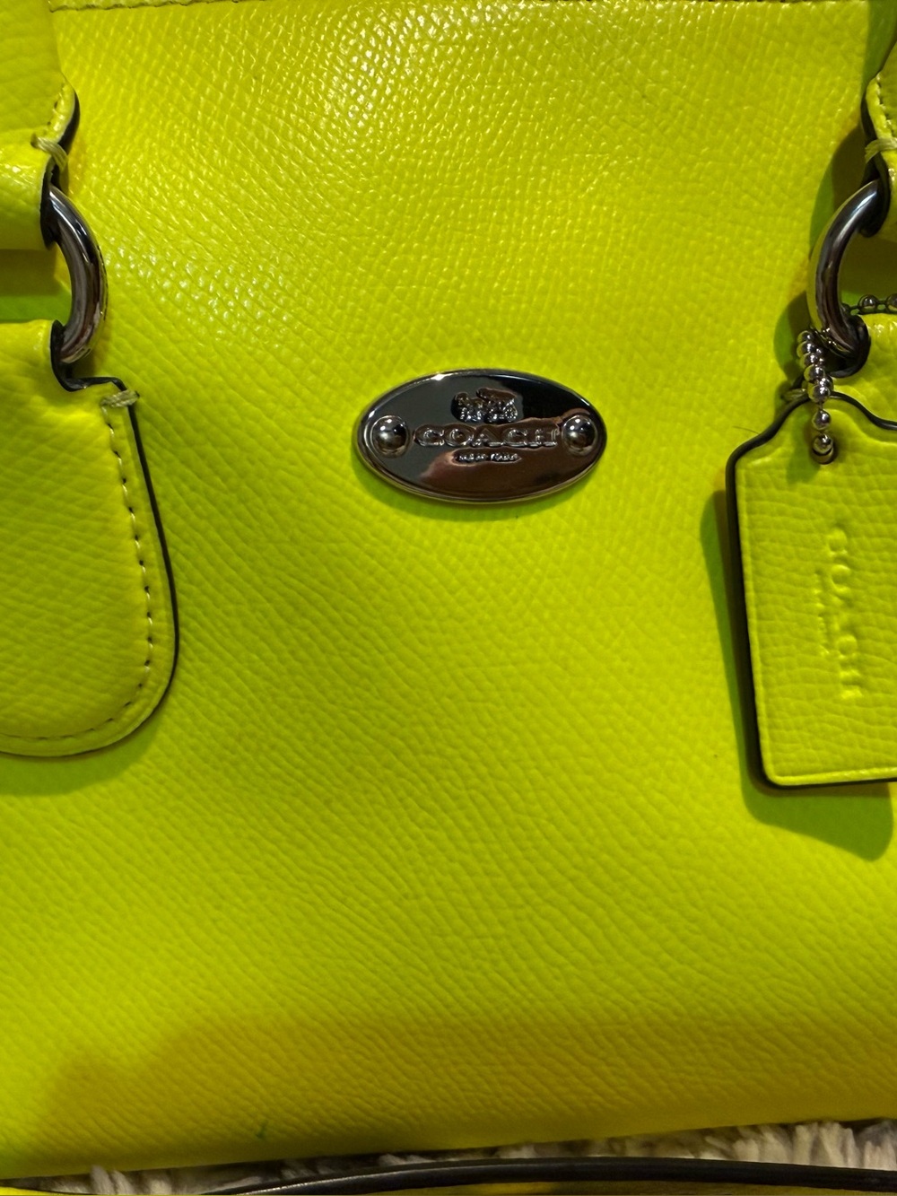 Coach Neon Yellow Pebbled Leather - Mini Bennett- Satchel with Dual Handles - Picture 4 of 6